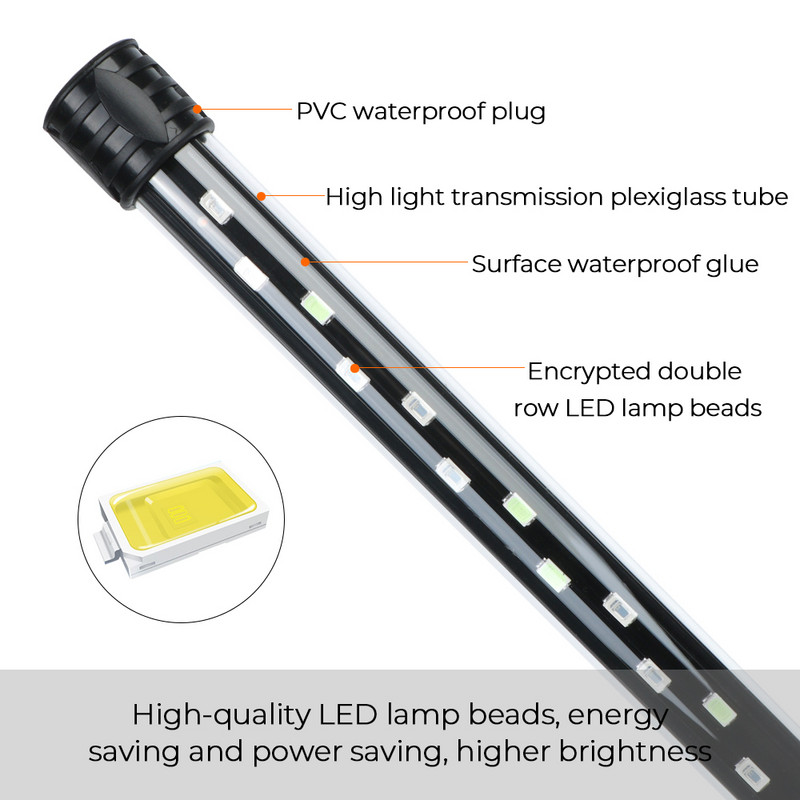 Vízálló AC 90 ~ 260 V EU dugós akváriumi merülő lámpa RGB vízi légbuborékos lámpák 28/38/48 cm víz alatt