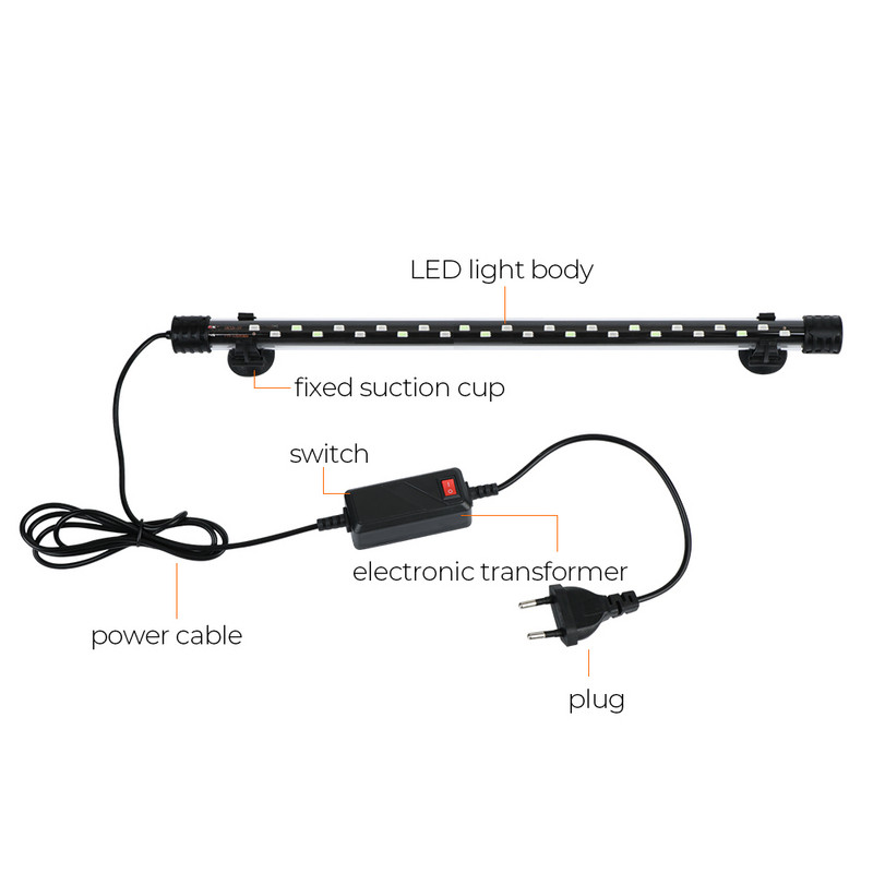 Vízálló AC 90 ~ 260 V EU dugós akváriumi merülő lámpa RGB vízi légbuborékos lámpák 28/38/48 cm víz alatt