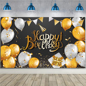 Születésnapi parti dekoráció Születésnapi háttér zászló fekete és arany léggömb dekoráció háttér textil party zászló dekoráció