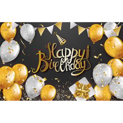 Születésnapi parti dekoráció Születésnapi háttér zászló fekete és arany léggömb dekoráció háttér textil party zászló dekoráció
