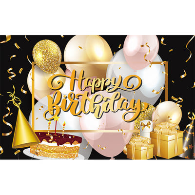 Születésnapi parti dekoráció Születésnapi háttér zászló fekete és arany léggömb dekoráció háttér textil party zászló dekoráció