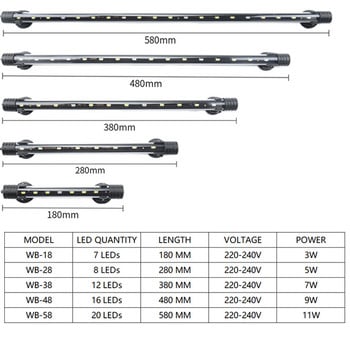 Светлина за аквариум LED лампа за отглеждане на растения Водоустойчива светлина за аквариум 18-58CM Подводно осветление за декор на аквариуми 220-240V 5730 чип