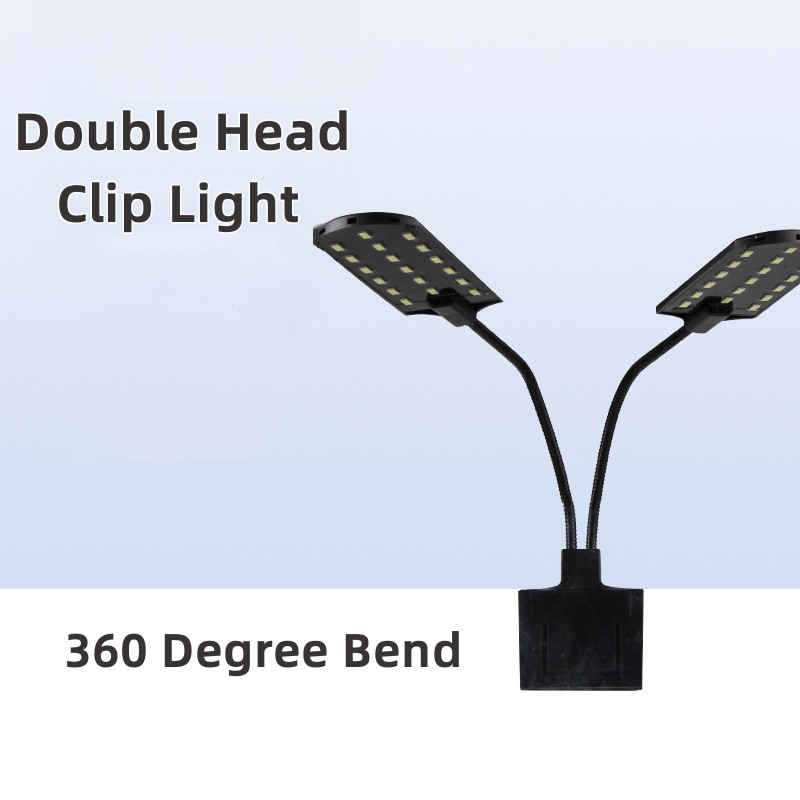 Īpaši plāns LED akvārija zivju tvertnes dubultgalvas apgaismojums ūdens augu augšanas gaismai, izvelkams ūdensnecaurlaidīgs klips uz lampas