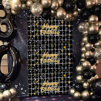 Парти фон завеси блясък черно злато сърма ресни фолио завеса фон Честит рожден ден декорация възрастен годишнина