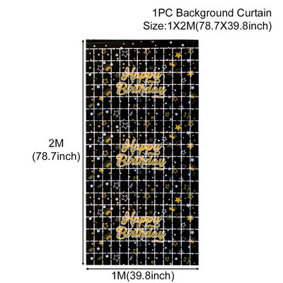Ballītes fona aizkari Mirdzoši melni zelta vizulis Bārkstis folijas aizkaru fons Daudz laimes dzimšanas dienā rotājums pieaugušajiem gadadiena
