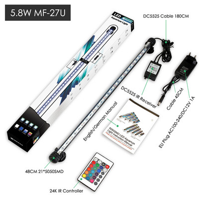 EU Plug Aquarium Fish Tank LED lemputė RGB spalvinga povandeninė povandeninė šviesos juosta, vandeniui atspari 5050 SMD vandens lempa su nuotolinio valdymo pultu