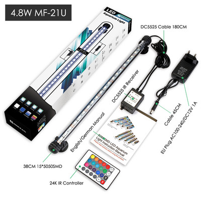 EU Plug Aquarium Fish Tank LED lemputė RGB spalvinga povandeninė povandeninė šviesos juosta, vandeniui atspari 5050 SMD vandens lempa su nuotolinio valdymo pultu