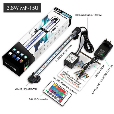 EU Plug Aquarium Fish Tank LED lemputė RGB spalvinga povandeninė povandeninė šviesos juosta, vandeniui atspari 5050 SMD vandens lempa su nuotolinio valdymo pultu