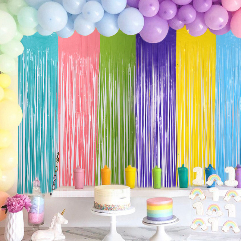 Macaron Fringe užuolaidos Spalvingos blizgučio užuolaidos gimtadienio vestuvių vakarėlio dekoravimui Vienaragio undinėlės vakarėlio fonų dekoravimas