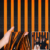 Halloween Party Háttér Fémes talmi fólia rojtos függönyök narancssárga fekete lányka születésnapi esküvői dekoráció