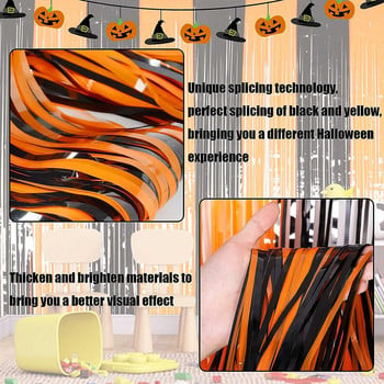 Halloween Party Backdrop Μεταλλικό Φίλ Κουρτίνες με κρόσσια Πορτοκαλί Μαύρο Bachelorette Διακόσμηση Γάμου γενεθλίων