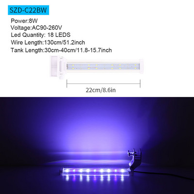 LED akvariumo apšvietimas RGB vandens augalų apšvietimas, 15–45 cm mėlynos baltos šviesos, reguliuojamas prisegimas, skirtas žuvų tanko spalvotai lempai AC100–240 V