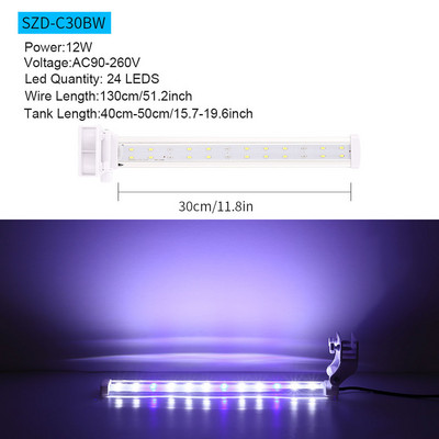 LED akvariumo apšvietimas RGB vandens augalų apšvietimas, 15–45 cm mėlynos baltos šviesos, reguliuojamas prisegimas, skirtas žuvų tanko spalvotai lempai AC100–240 V