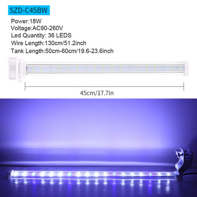 LED akvariumo apšvietimas RGB vandens augalų apšvietimas, 15–45 cm mėlynos baltos šviesos, reguliuojamas prisegimas, skirtas žuvų tanko spalvotai lempai AC100–240 V