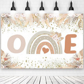 προσαρμόσιμο σκηνικό Bohemian Rainbow Birthday Pampas Grass Boho Baby 1st Birthday Party Decoration First One Cake Backdrop