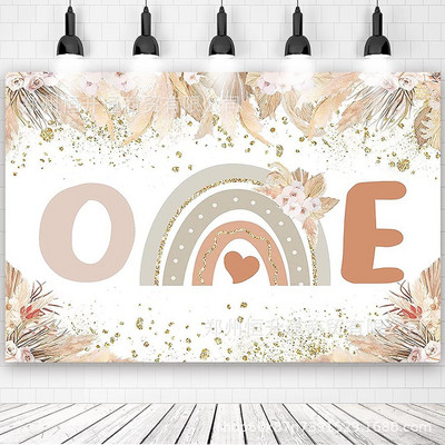 προσαρμόσιμο σκηνικό Bohemian Rainbow Birthday Pampas Grass Boho Baby 1st Birthday Party Decoration First One Cake Backdrop