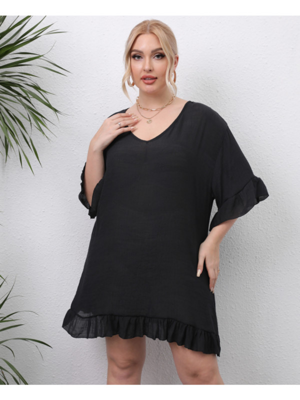 Dámske plážové bikiny s ramienkami, otvoreným chrbtom, volánikmi, voľný strih, šaty pre väčšie veľkosti