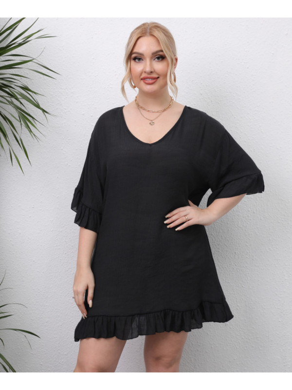 Dámske plážové bikiny s ramienkami, otvoreným chrbtom, volánikmi, voľný strih, šaty pre väčšie veľkosti