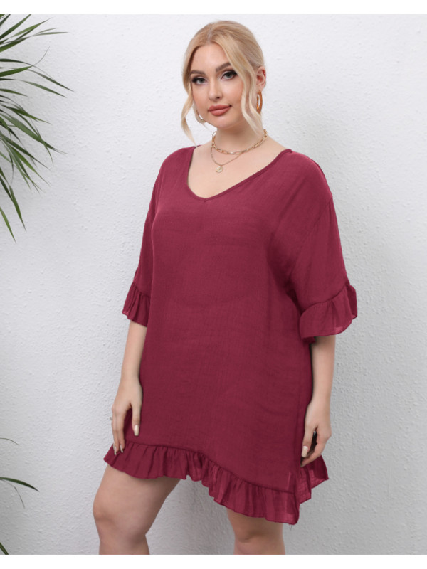 Dámske plážové bikiny s ramienkami, otvoreným chrbtom, volánikmi, voľný strih, šaty pre väčšie veľkosti