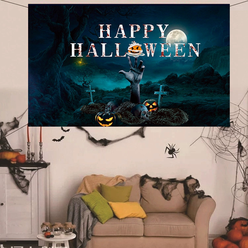 Nagy Halloween szalagcím Rajzfilm Letter Koponya Sütőtök Lámpás Nyomtatott Dekorációk Zászló Beltéri Otthoni Házdekoráció Partykellékek