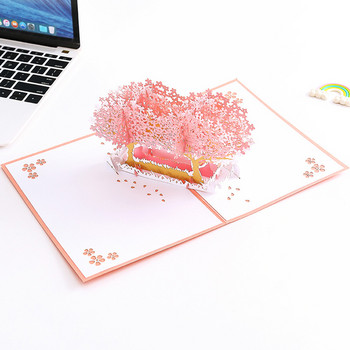 1PC 3D Cherry Tree Set-up Поздравителна картичка Направи си сам ръчно изработена сгъваема покана Коледна сватба Празничен подарък