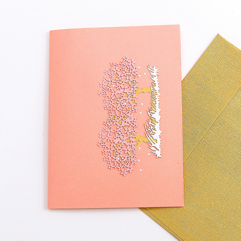 Felicitare de felicitare 3D de cireș 3D DIY, pliabilă, lucrată manual, cadou de vacanță de Crăciun