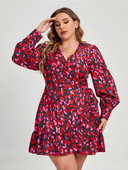 2022 Plus Size Γυναικεία Ρούχα V λαιμόκοψη Μόδα δρόμου για το καλοκαίρι Κομψά μακρυμάνικα casual γεωμετρικά γυναικεία φορέματα