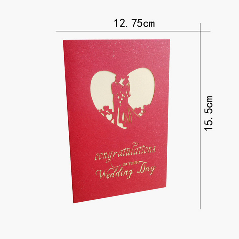 3D uznirstošas kāzu apsveikuma kartītes ar aploksni