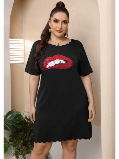 Moteriškas trumpas A formos sijonas su blizgučiais, siuvinėtas banguotu briaunu, degintomis gėlėmis, plius dydžio moteriška vakarėlio suknelė