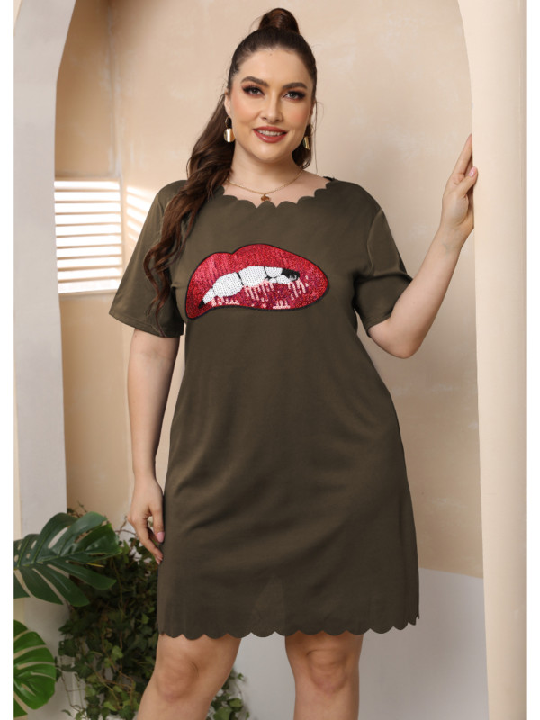 Moteriškas trumpas A formos sijonas su blizgučiais, siuvinėtas banguotu briaunu, degintomis gėlėmis, plius dydžio moteriška vakarėlio suknelė