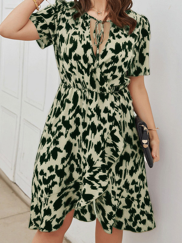 2022 Îmbrăcăminte pentru femei de mărime mare Rochie cu decolteu în V Moda de stradă pentru vară Elegantă cu mâneci scurte, geometrie casual Rochii pentru femei