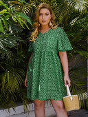 Rohelised suures suuruses kleidid suvised V kaelusega lühikeste varrukatega täpiline Bohemian Beach minikleit avara suurtes suurustes riided naistele 2022