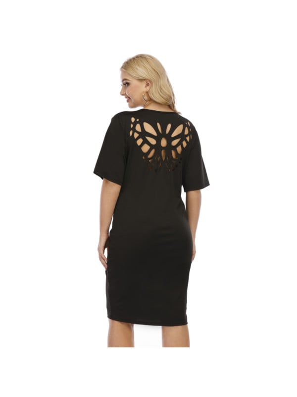 Pillangó áttört égő molett női póló rövid ujjú szoknya egyszerű ruha molett ruhák