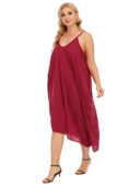 V veida kakla siksna neregulāra brīva dubultkabata sieviešu kleita ar lielizmēra v kakla kleitu boho kleitas