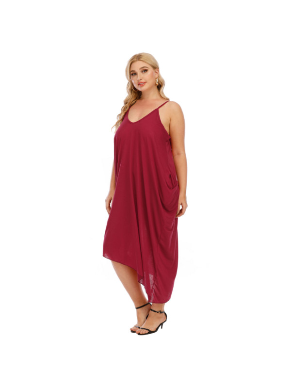 V veida kakla siksna neregulāra brīva dubultkabata sieviešu kleita ar lielizmēra v kakla kleitu boho kleitas