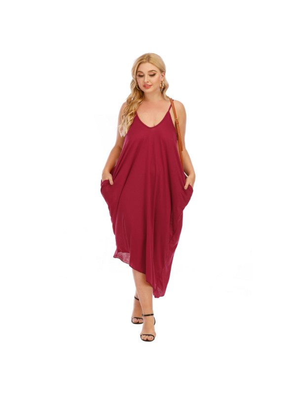 V veida kakla siksna neregulāra brīva dubultkabata sieviešu kleita ar lielizmēra v kakla kleitu boho kleitas