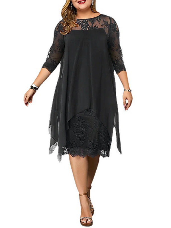 2021. gada elegantas sieviešu kleitas ar izšūtām trīs ceturtdaļām piedurknēm vidēja garuma mežģīņu šifona kleitas 2021. gada vasaras dāmu lielizmēra kleitas