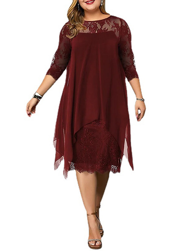 2021. gada elegantas sieviešu kleitas ar izšūtām trīs ceturtdaļām piedurknēm vidēja garuma mežģīņu šifona kleitas 2021. gada vasaras dāmu lielizmēra kleitas