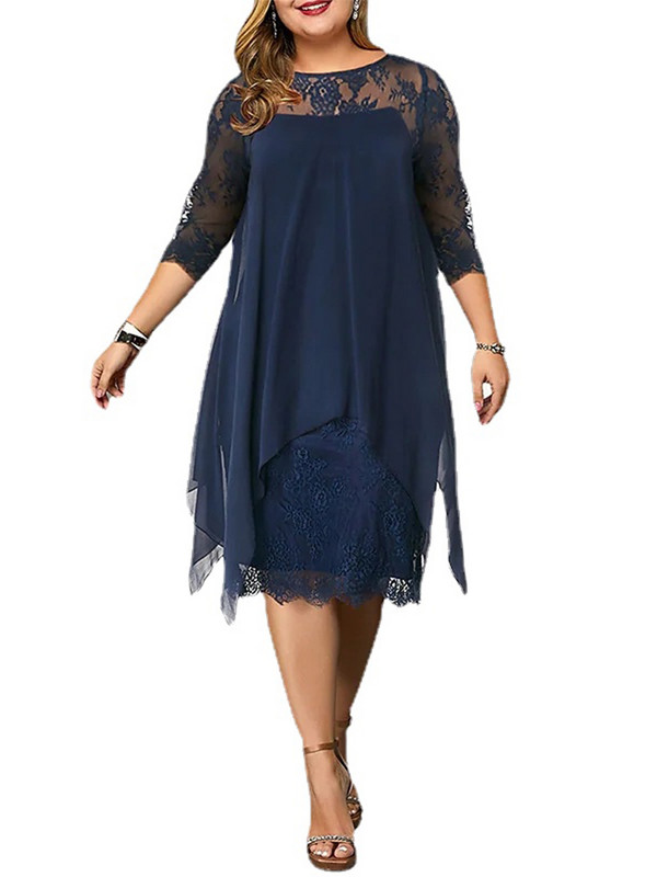 2021. gada elegantas sieviešu kleitas ar izšūtām trīs ceturtdaļām piedurknēm vidēja garuma mežģīņu šifona kleitas 2021. gada vasaras dāmu lielizmēra kleitas