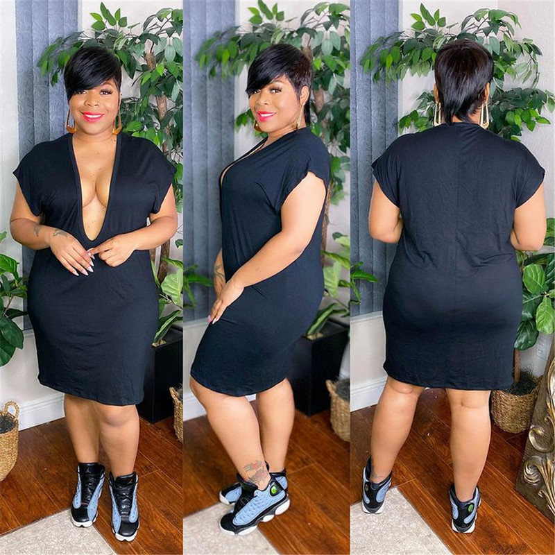 Ühevärvilised suures suuruses kleidid naistele 5xl sügava V kaelusega minikleit Seksikas klubirõivaste moe hulgimüük Dropshipping