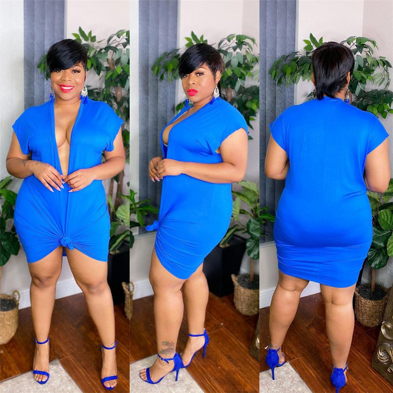 Ühevärvilised suures suuruses kleidid naistele 5xl sügava V kaelusega minikleit Seksikas klubirõivaste moe hulgimüük Dropshipping