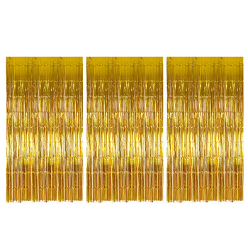 3 τμχ Διακοσμητικά για πάρτι Αλουμινόχαρτο Κουρτίνες με κρόσσια Streamers Γαμήλιο σκηνικό Πόρτα γενεθλίων PET Πλαστικό χρυσό πούλιες 1x2m Photo Booth