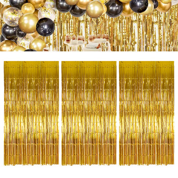 3 τμχ Διακοσμητικά για πάρτι Αλουμινόχαρτο Κουρτίνες με κρόσσια Streamers Γαμήλιο σκηνικό Πόρτα γενεθλίων PET Πλαστικό χρυσό πούλιες 1x2m Photo Booth