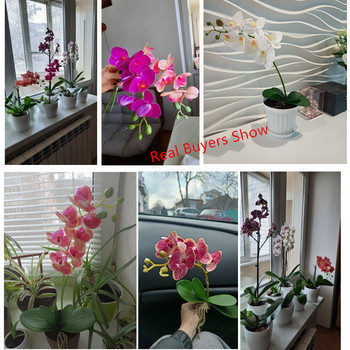 Големи 3D 11/7 глави PVC изкуствени цветя Орхидея Фаленопсис Саксийни растения Озеленяване Сватбена флорална аранжировка Домашен декор