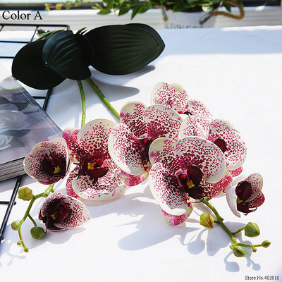 Луксозна латексова орхидея с листа Изкуствено цвете бяла пеперуда Орхидеи фалшиво цвете за домашна сватбена декорация Флорес