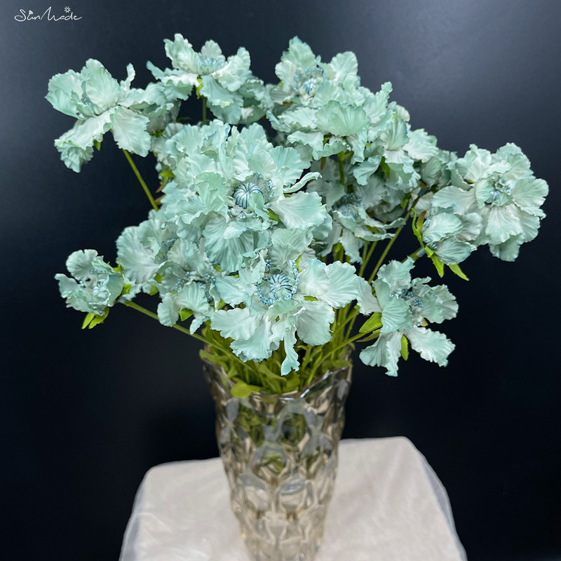 SunMade 1 buc Moara de vant de epocă, flori de mușețel, flori artificiale de mătase, decorare pentru nuntă pentru acasă, flori artificiale, flori verde