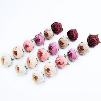 10PCS 4CM Евтини копринени чаени рози Коледно домашно парти Сватбена украса Направи си сам Кутия за подаръци Фалшива пластмасова стена с изкуствени цветя
