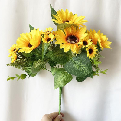 Buchet de flori de floarea soarelui Flori artificiale Margarete Accesorii pentru plante de nunta Decor camera de casa Decoratiune petrecere de Craciun Cadou