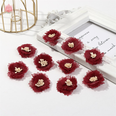 Sifonfonal művirágok, rózsafejek, 2,5 cm-es hamis virágok otthoni dekorációhoz, esküvői partihoz, esküvői dekorációhoz menyasszonyi kiegészítők