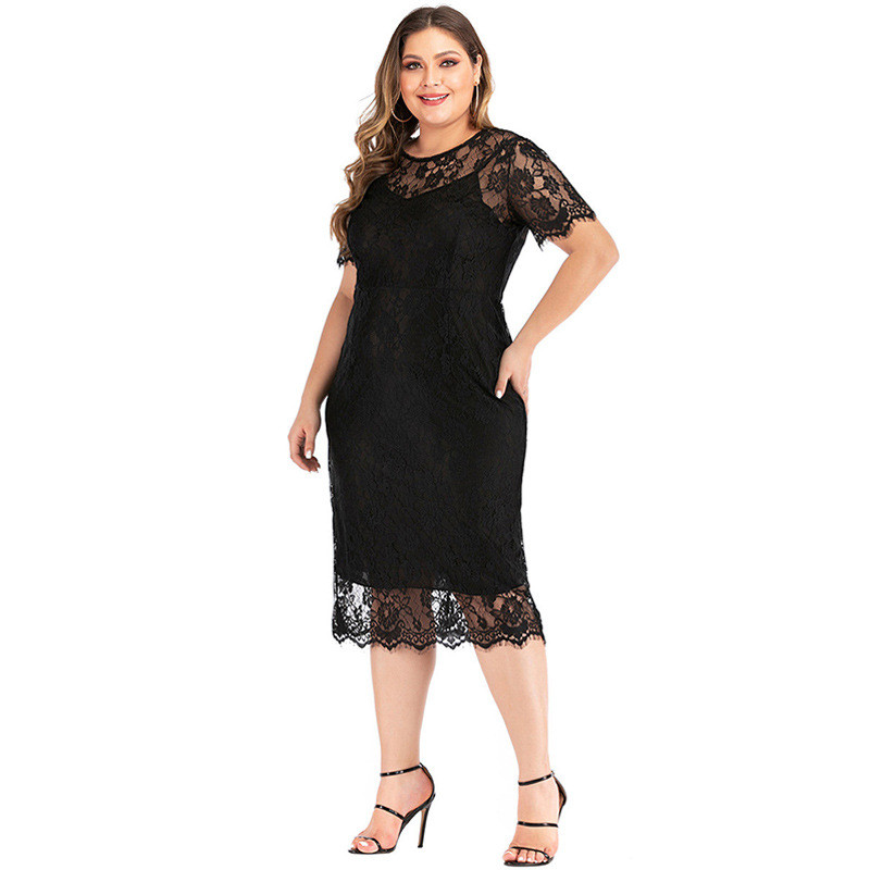 Nagy méretű csipkeparti ruha Női, nyár, kivágott, rövid ujjú, háton átlátszó szexi partiruha Maxi Bodycon ceruzaruhák